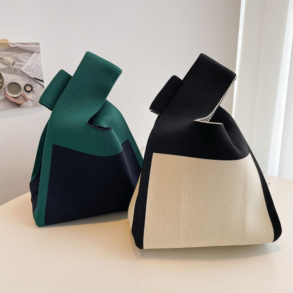 Simple Color block All-Match Knitted Handbag, Lightweight Storage Bag