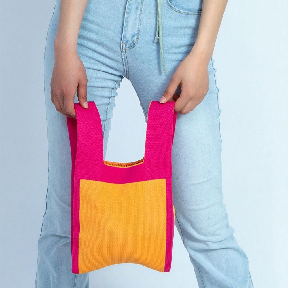 Simple Color block All-Match Knitted Handbag, Lightweight Storage Bag