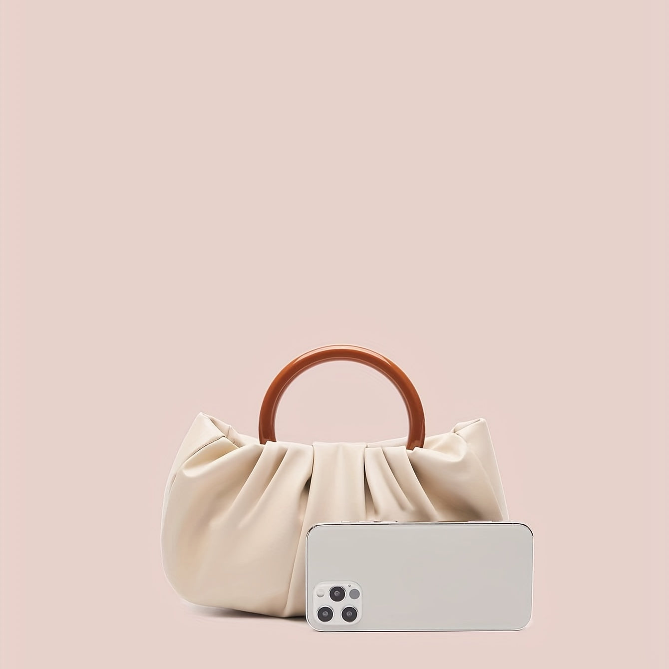 Cloud Ruched Design Round Handle Clutch Purses.