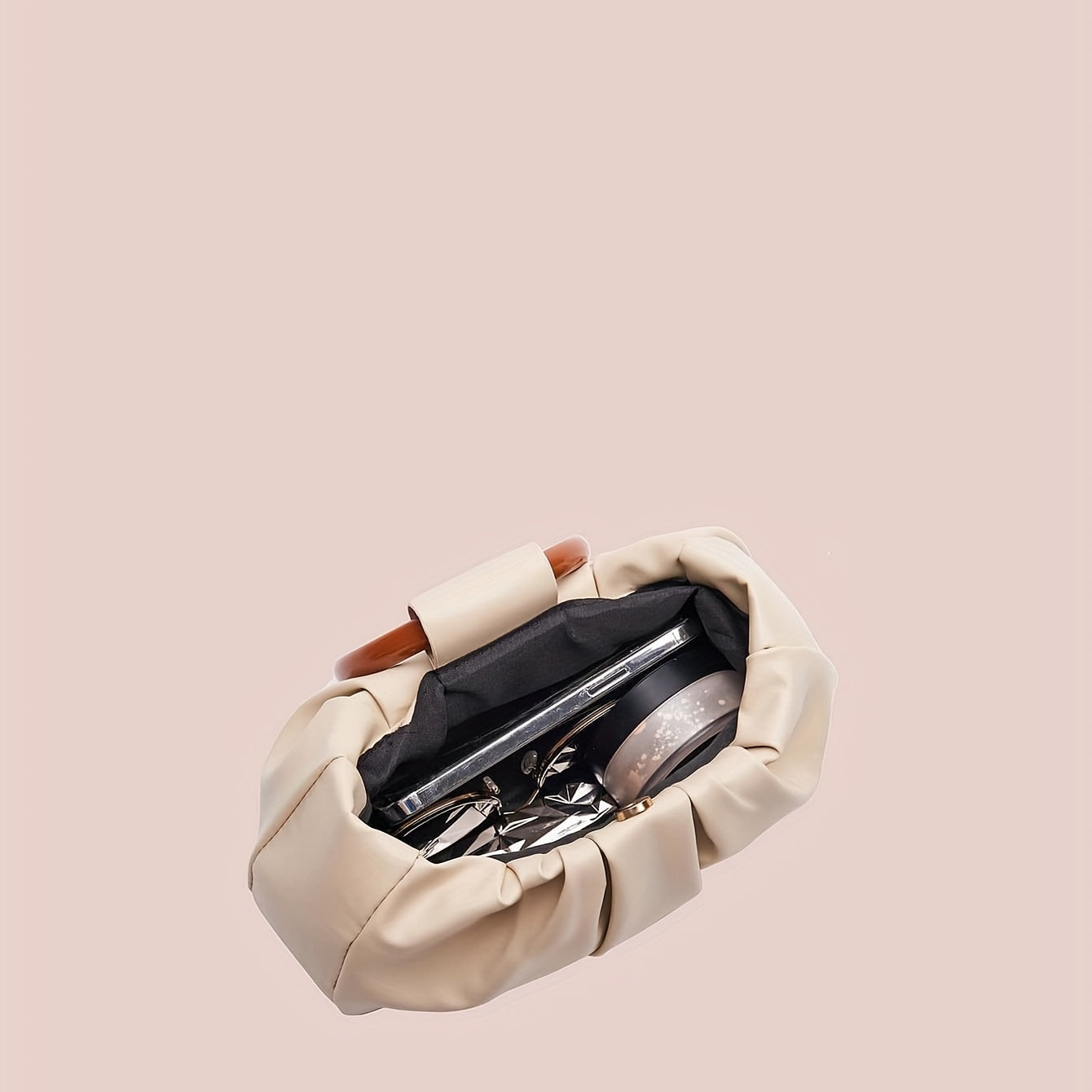 Cloud Ruched Design Round Handle Clutch Purses.