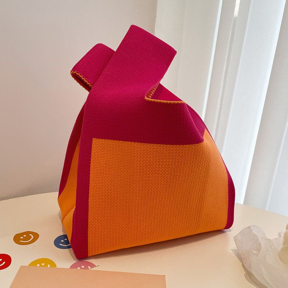 Simple Color block All-Match Knitted Handbag, Lightweight Storage Bag