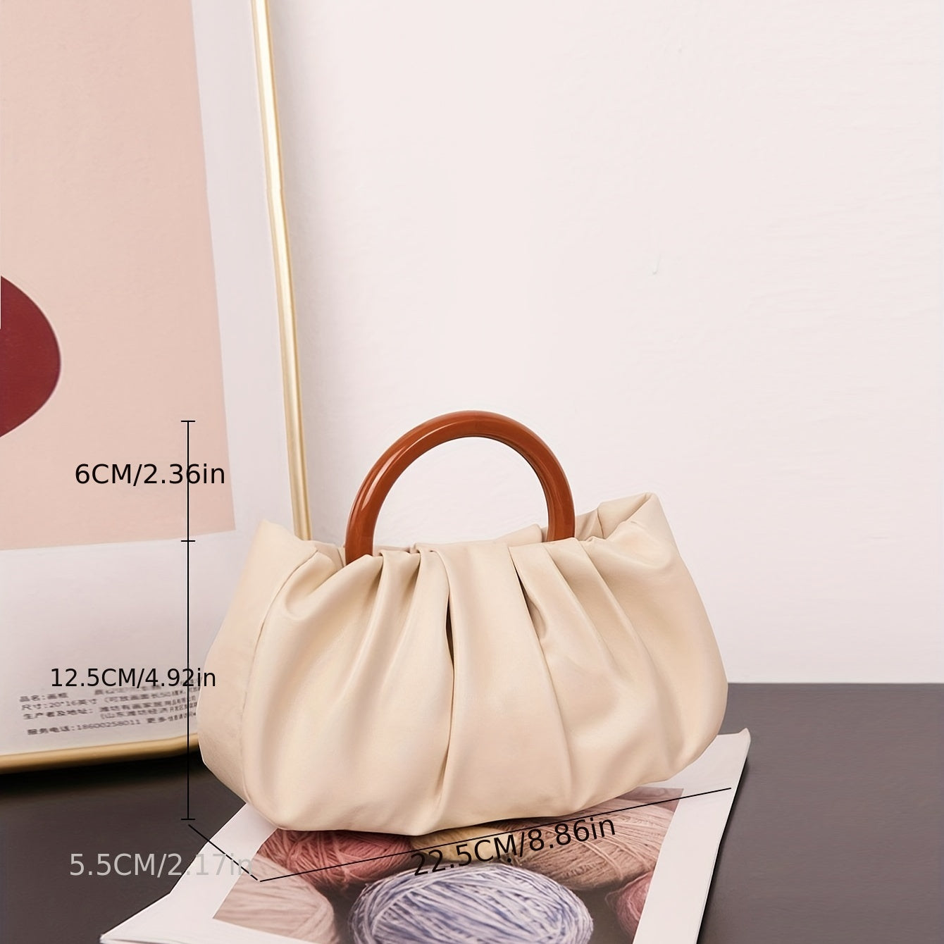 Cloud Ruched Design Round Handle Clutch Purses.