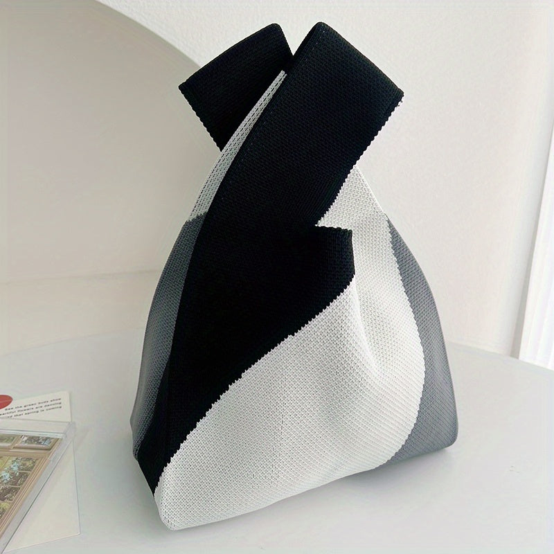 Diagonal Color block Knitted Casual Handbag