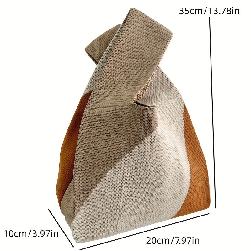 Diagonal Color block Knitted Casual Handbag