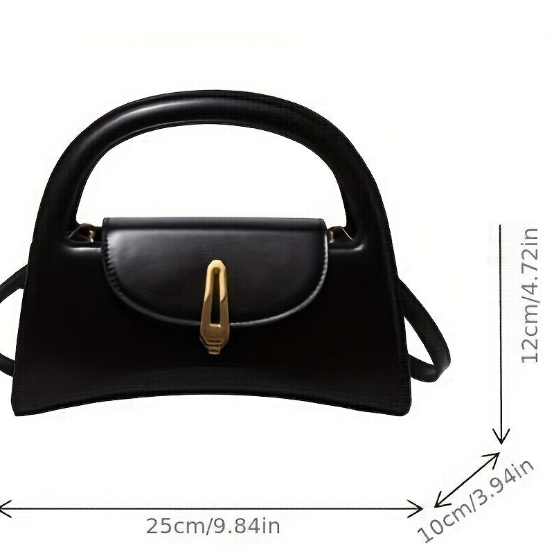 Black satchel bag with a metal button