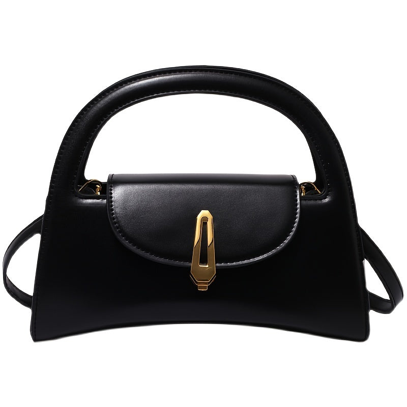 Black satchel bag with a metal button