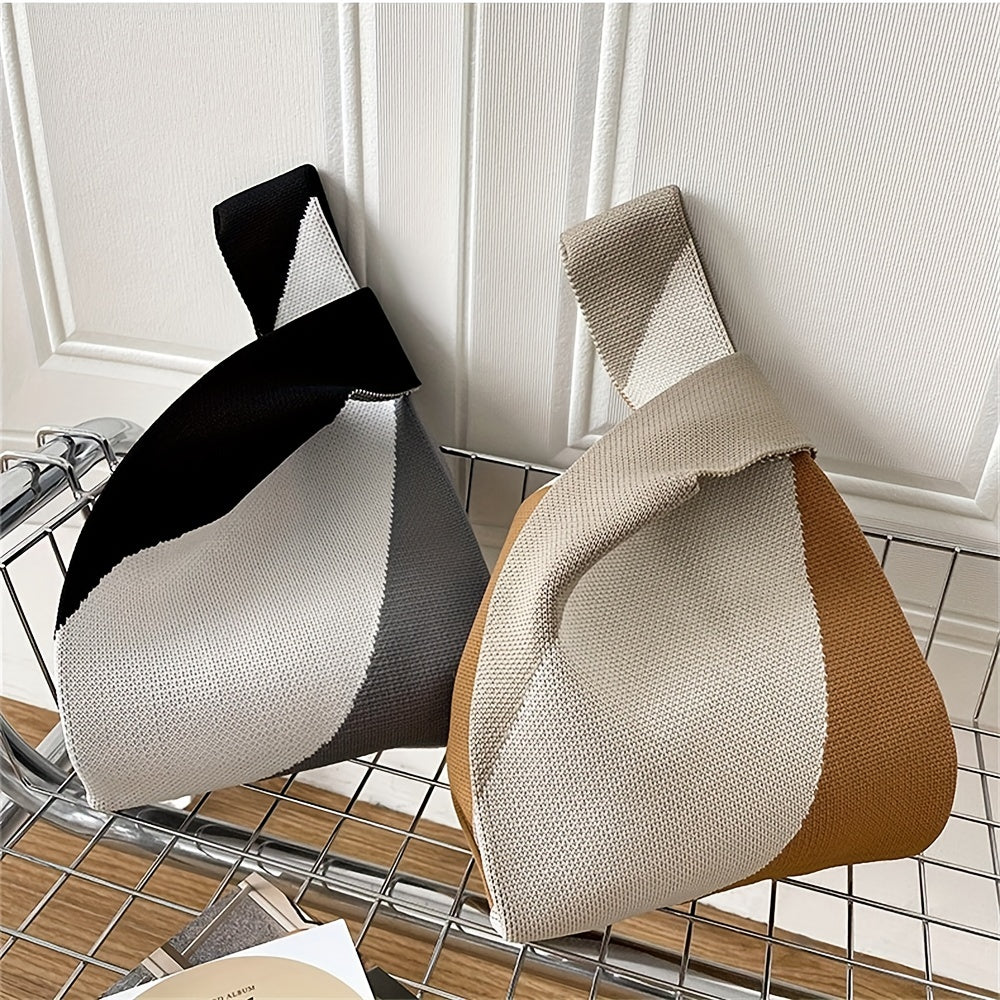 Diagonal Color block Knitted Casual Handbag