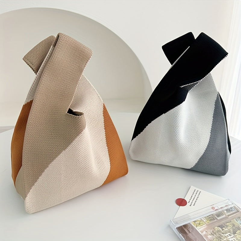 Diagonal Color block Knitted Casual Handbag