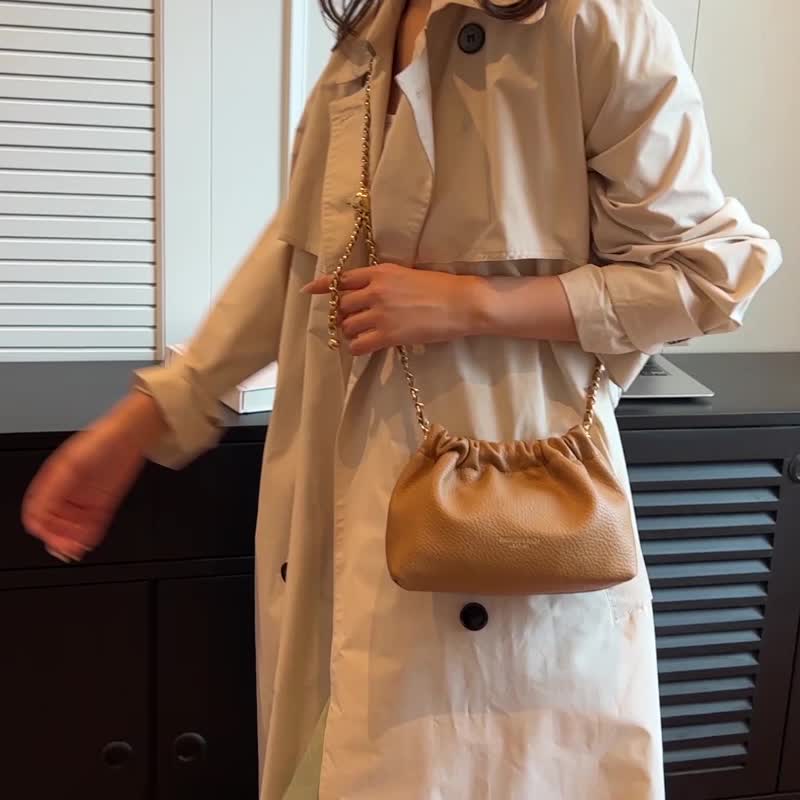 Cloud Ruched Crossbody Bag, Women Faux Leather Bucket Bag, Fashion Shoulder Purse With Chain Strap