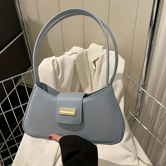 Underarm Bag for Women with Buckle, Solid-Colored Simple Handbag