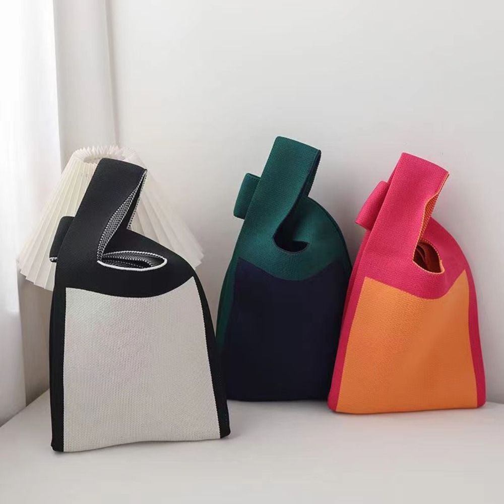 Simple Color block All-Match Knitted Handbag, Lightweight Storage Bag