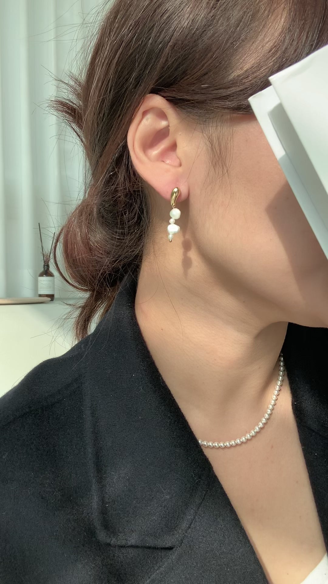 黄金白珍珠长耳坠