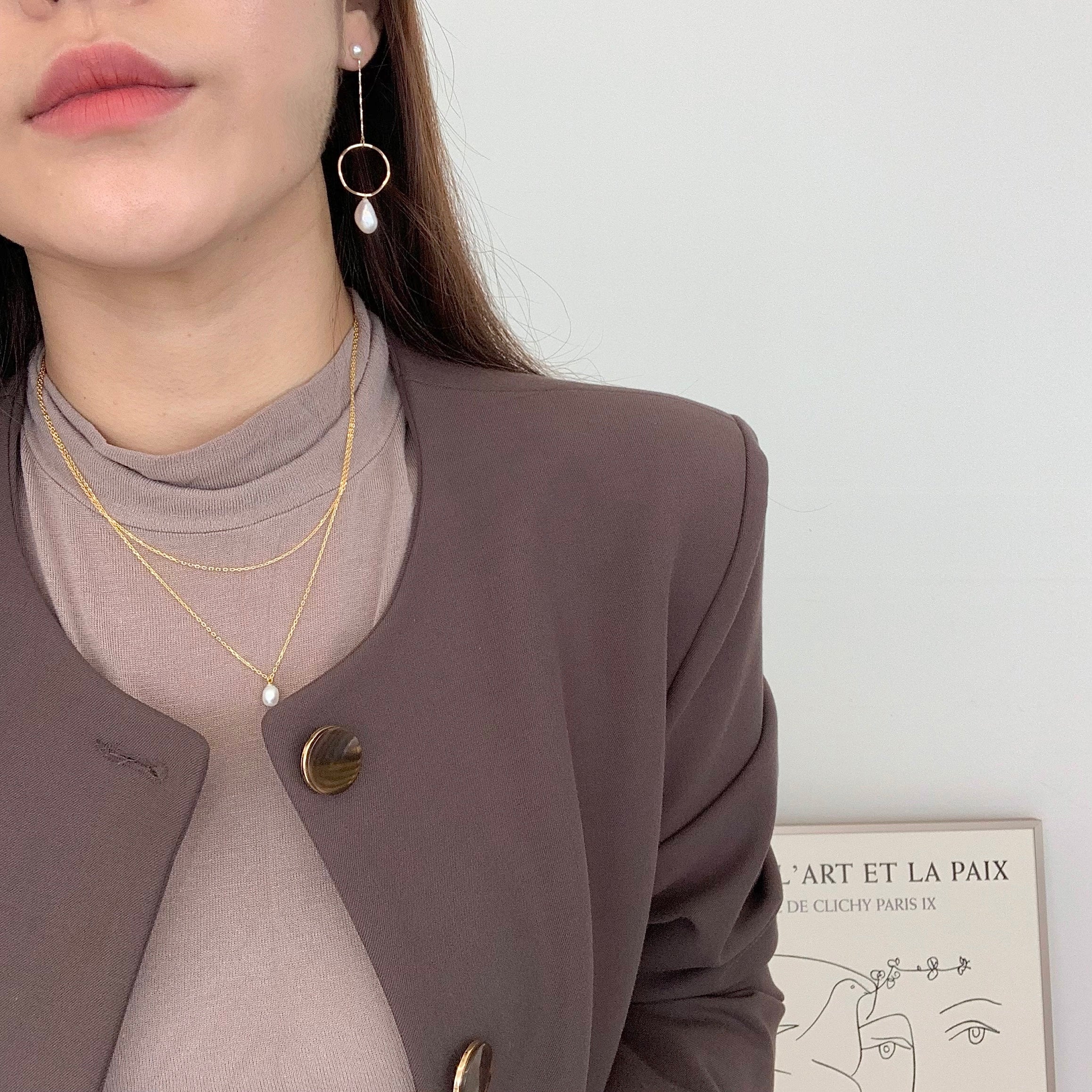 Freshwater Pearls and Circle Long Dangle Earrings - MARMELO USA
