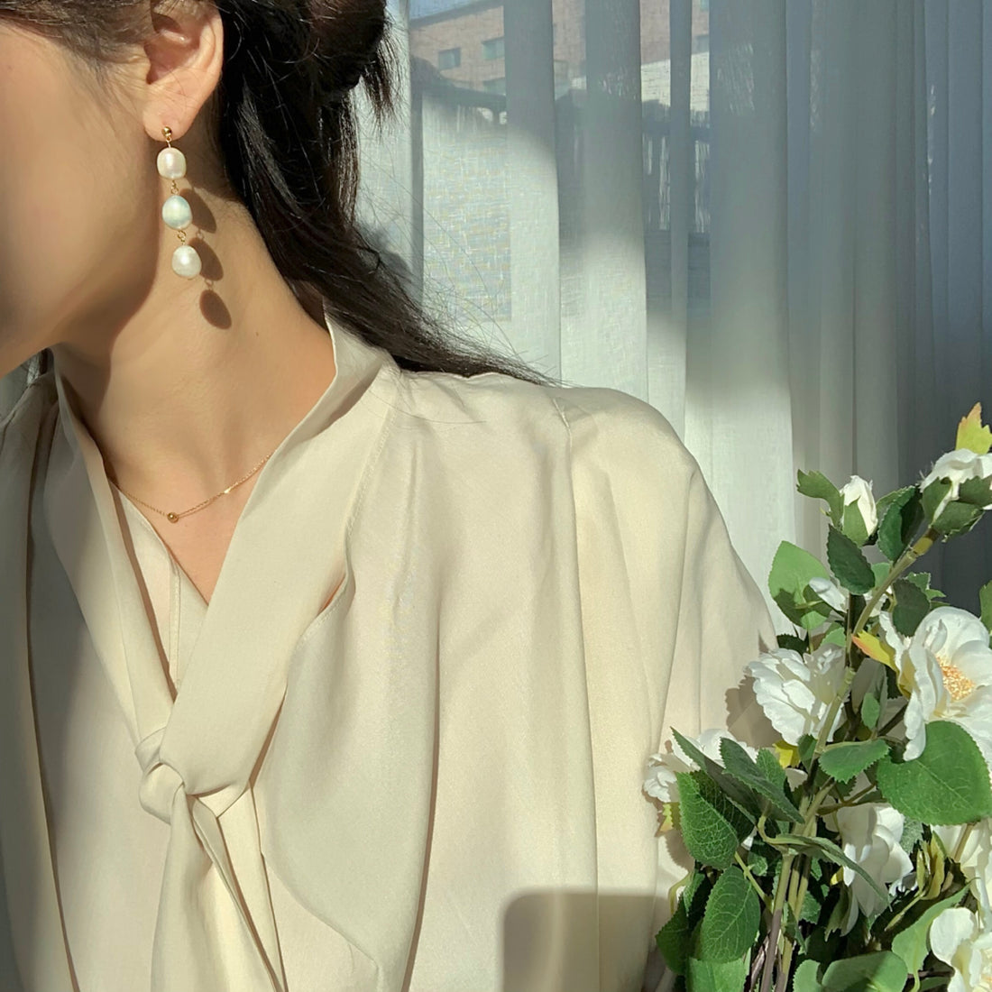 Real Big Freshwater Pearl Three Tier Drop Earrings - MARMELO USA