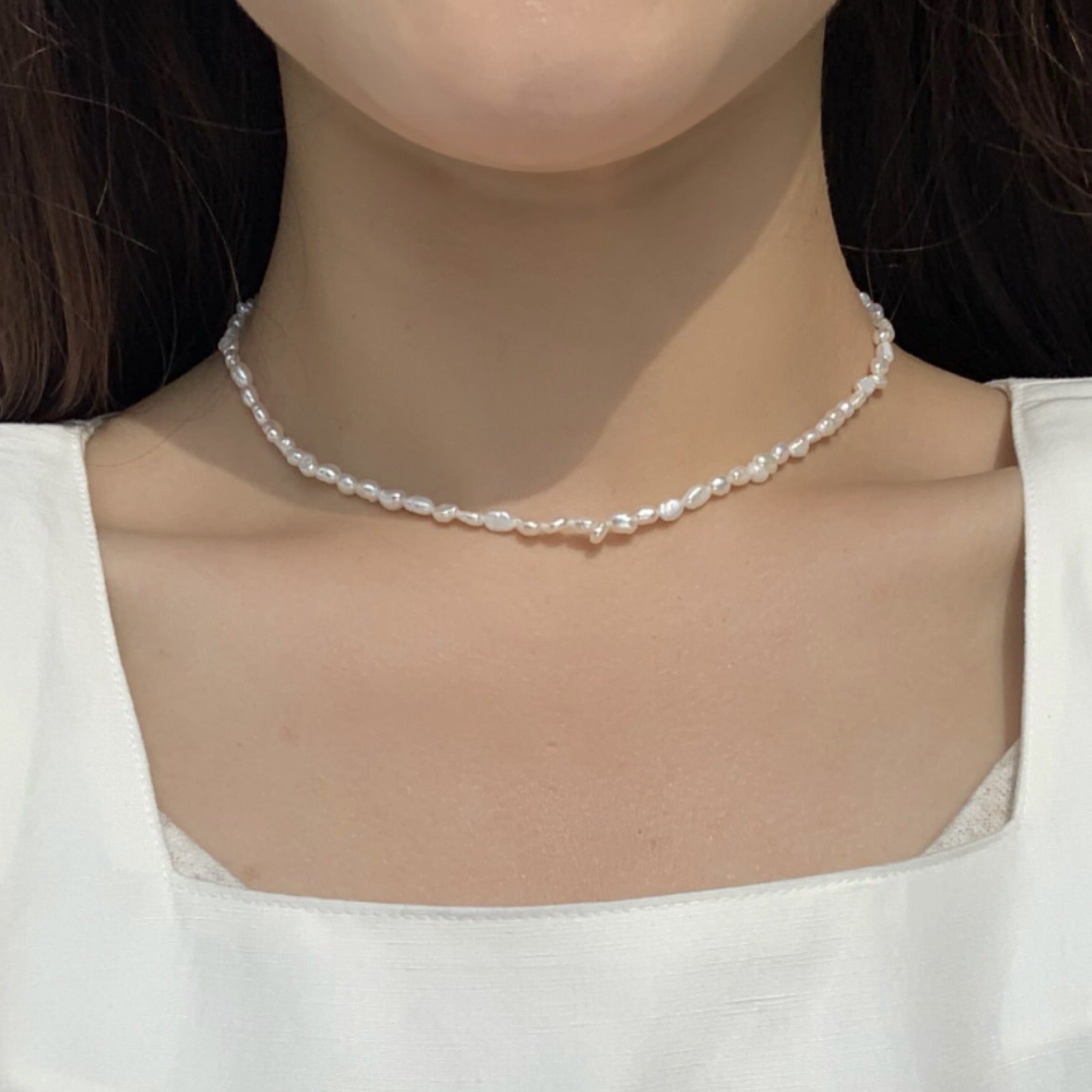 Freshwater Pearl Choker Necklace Genuine Pearls Silver 