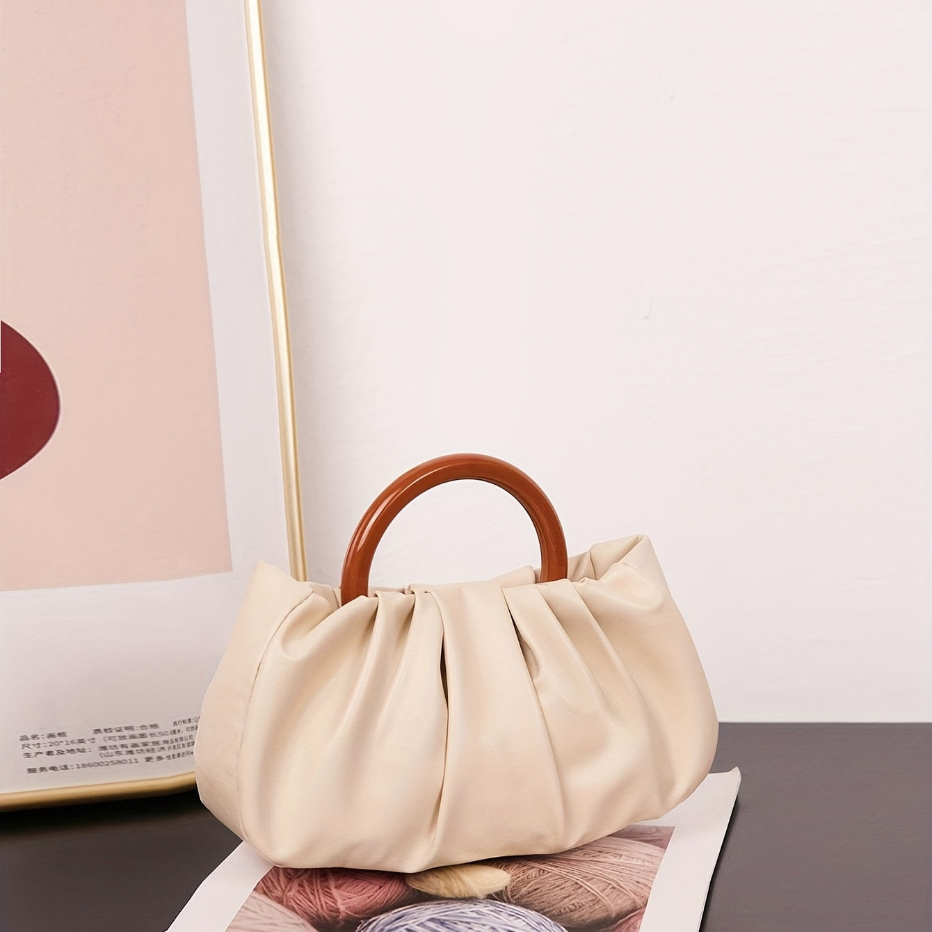 Cloud Ruched Design Round Handle Clutch Purses.