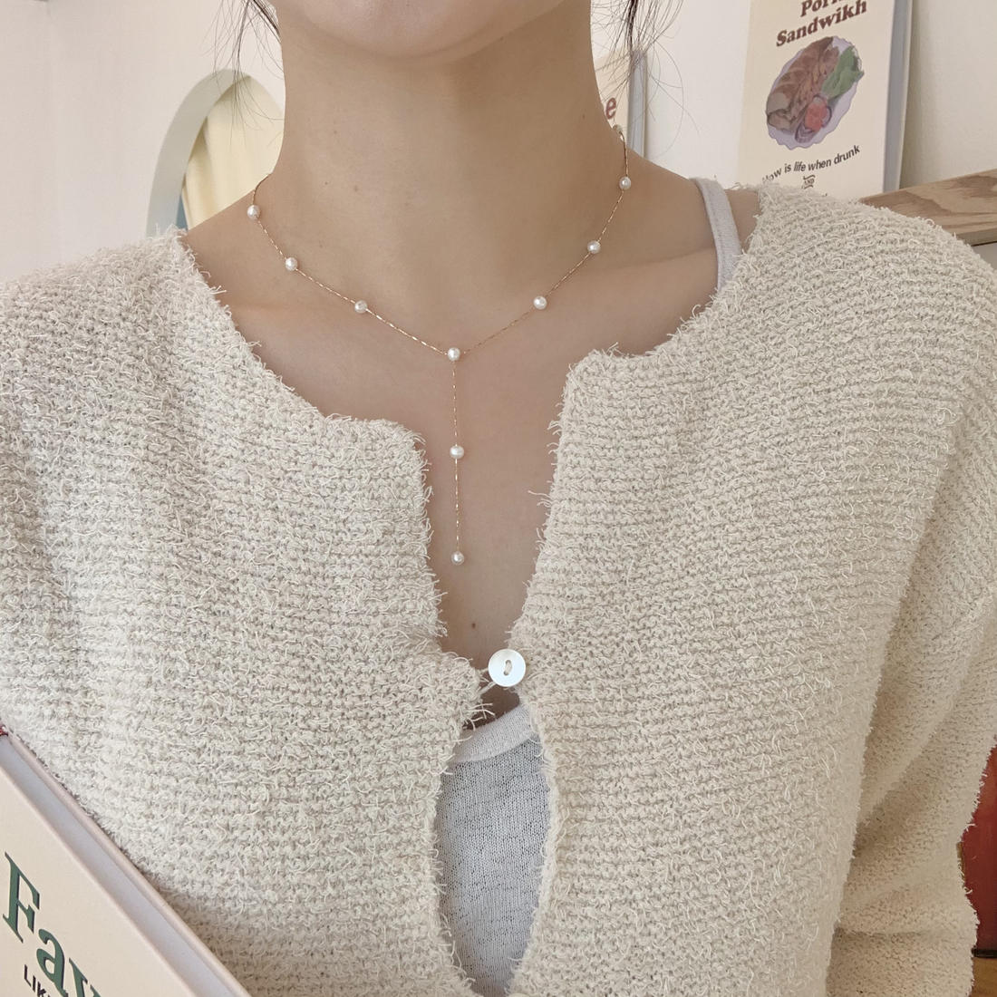 Dainty Bridal Freshwater Cultured Pearl Y Necklace - MARMELO USA