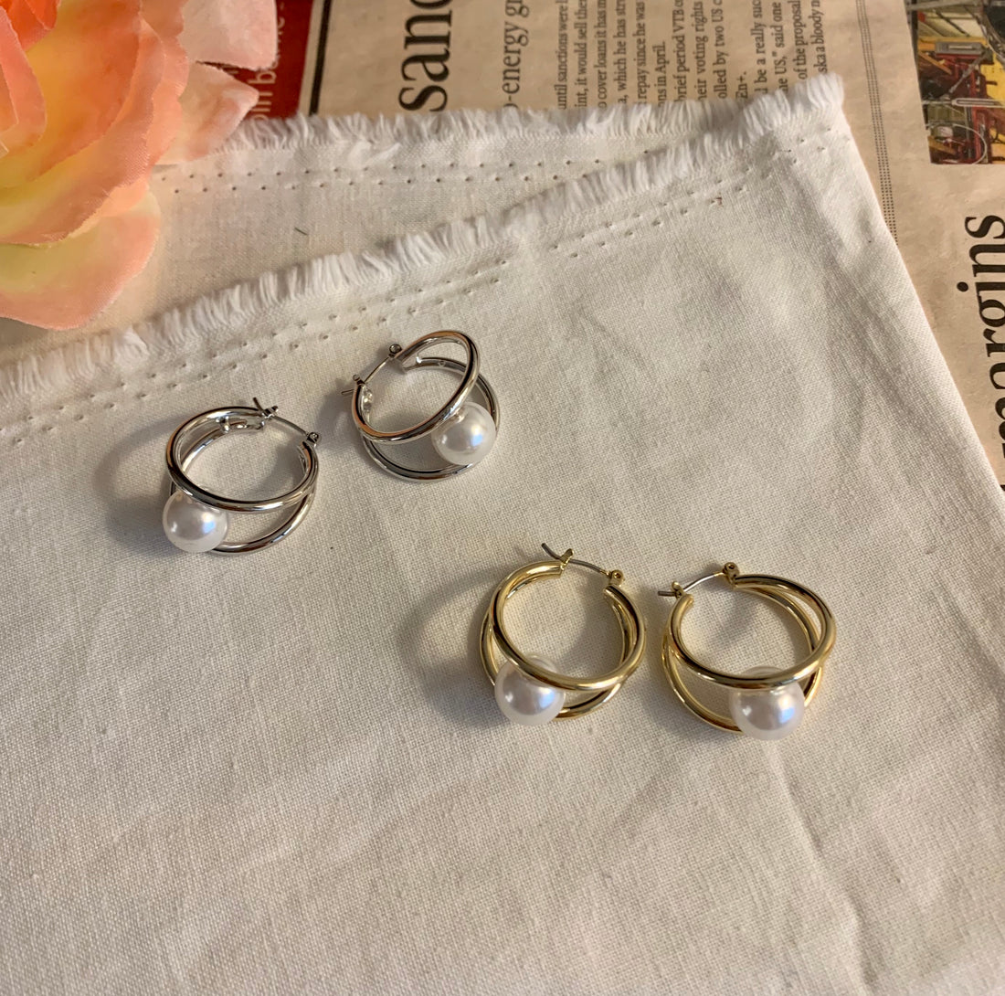 Muse Double Hoop and Pearl earrings - MARMELO USA