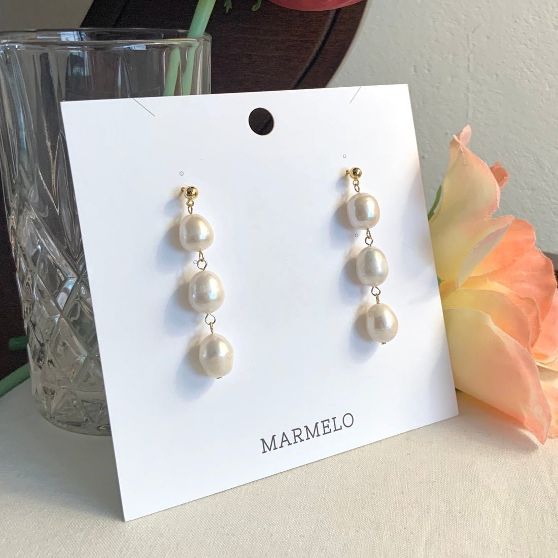 Real Big Freshwater Pearl Three Tier Drop Earrings - MARMELO USA