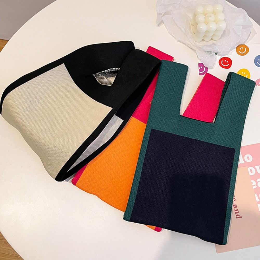 Simple Color block All-Match Knitted Handbag, Lightweight Storage Bag