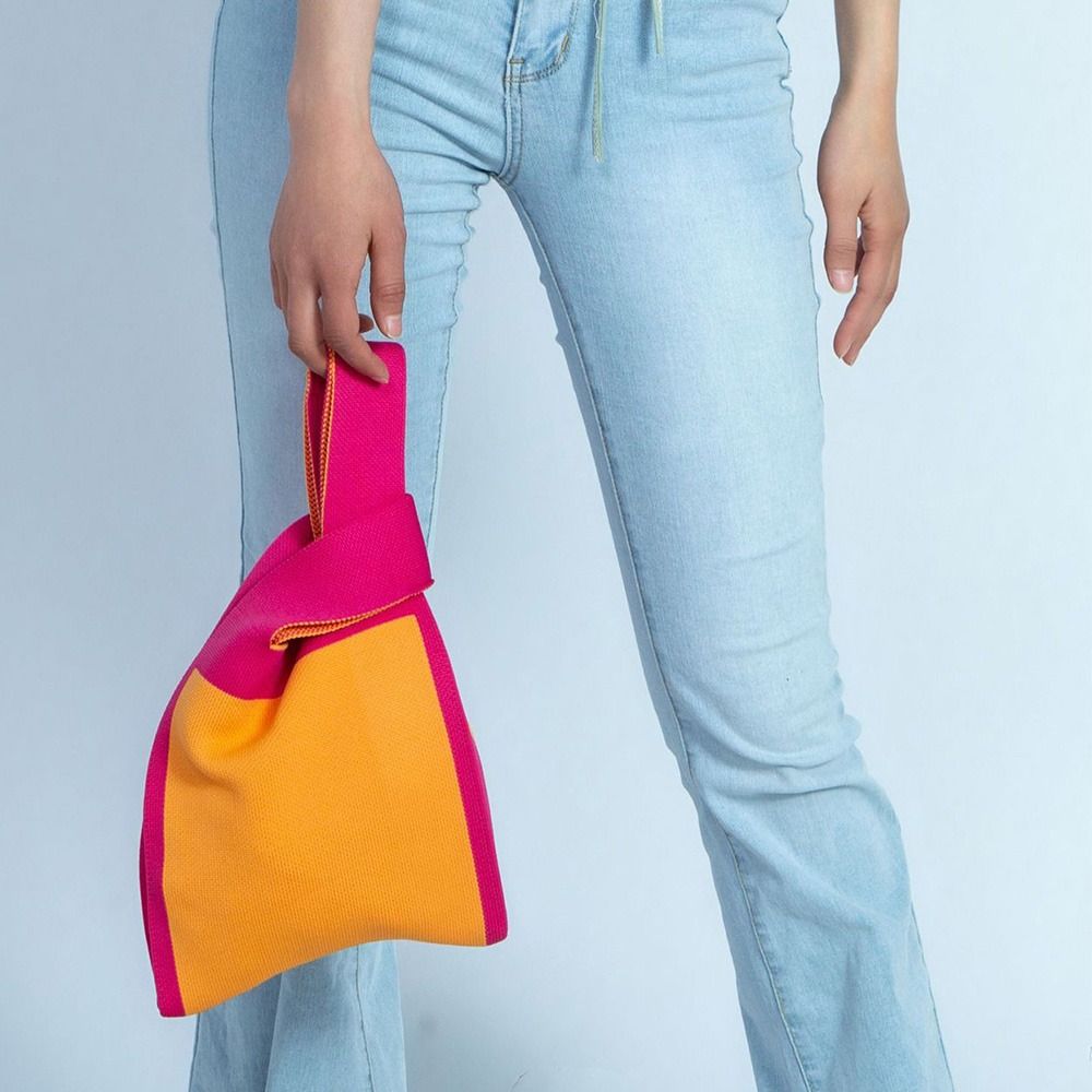 Simple Color block All-Match Knitted Handbag, Lightweight Storage Bag