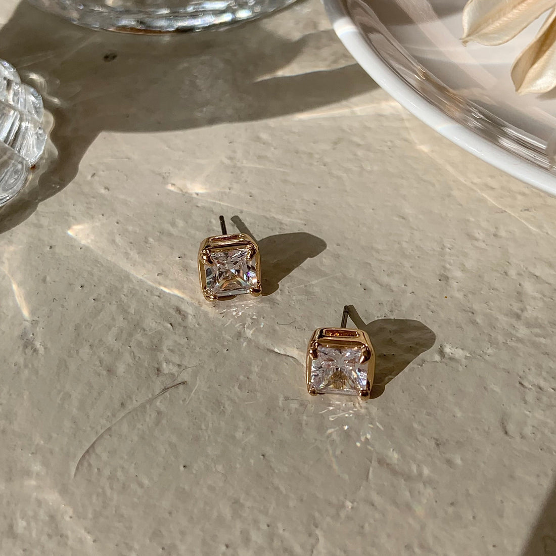 Princess Cut Square Cubic Zirconia Stud Earrings