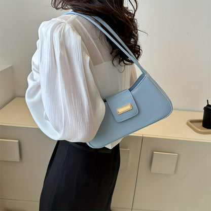 Underarm Bag for Women with Buckle, Solid-Colored Simple Handbag