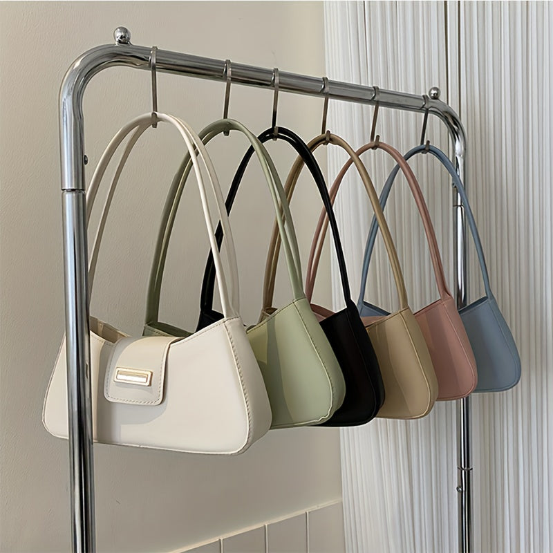 Underarm Bag for Women with Buckle, Solid-Colored Simple Handbag