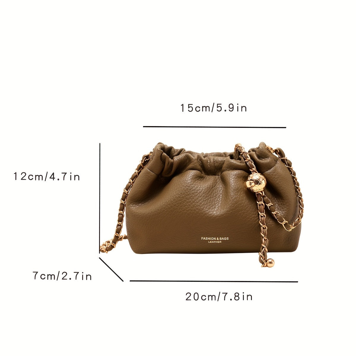 Cloud Ruched Crossbody Bag, Women Faux Leather Bucket Bag, Fashion Shoulder Purse With Chain Strap