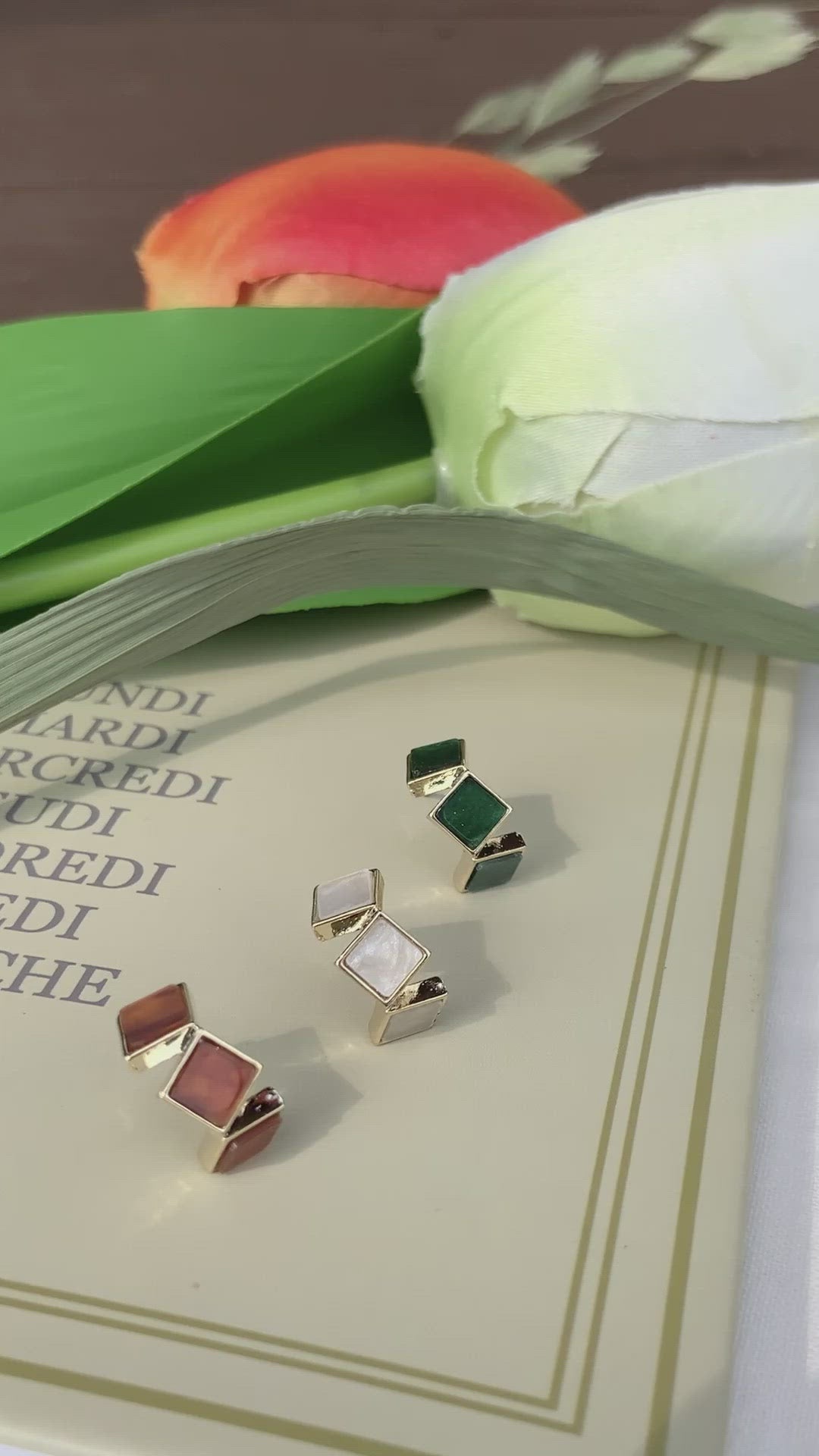 Colorful Mother Of Pearl Small Hoop Earrings