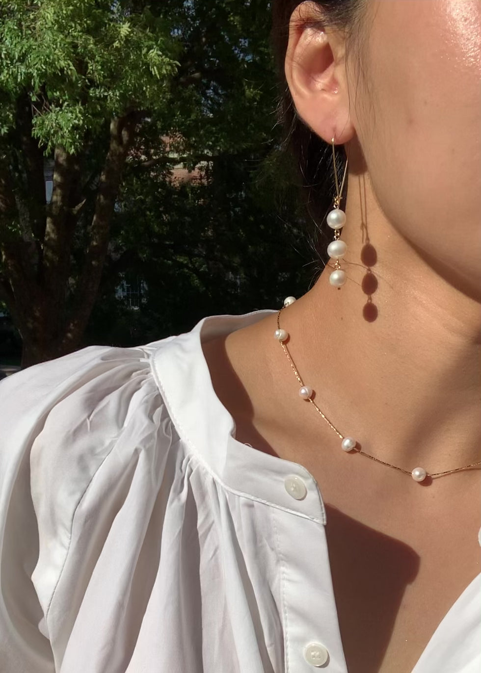 [Silver 925] Dainty Line Tiered Pearl Earrings