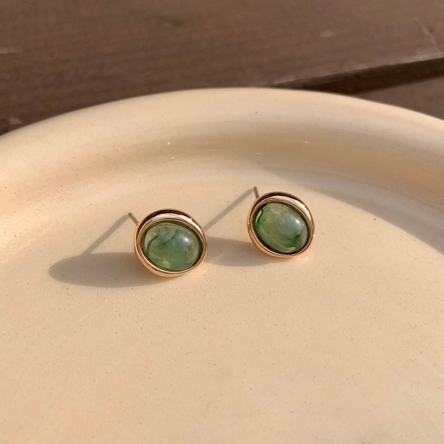 Dainty Simple Oval Shape Mini Stud Earrings - Pearl, Ivory, Green, Brown