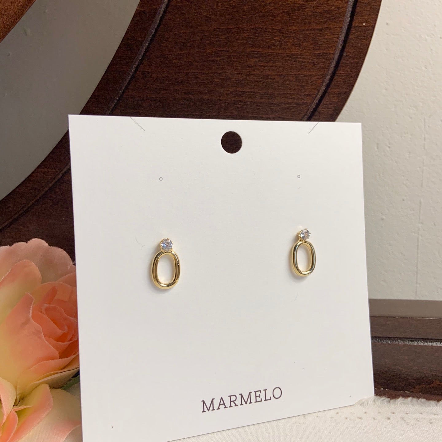 Cubic and Gold Silver Oval Stud Earrings for women - MARMELO USA