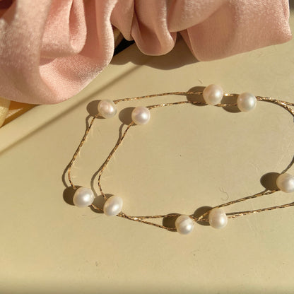 Simple Tiered Freshwater Cultured Pearls Choker Necklace - MARMELO USA