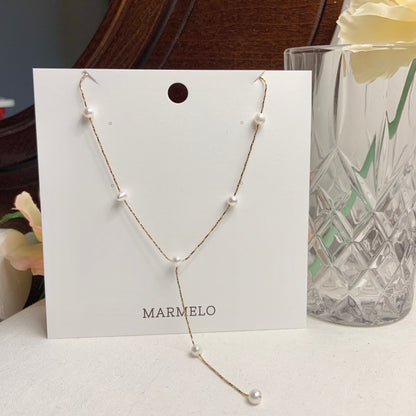 Dainty Bridal Freshwater Cultured Pearl Y Necklace - MARMELO USA