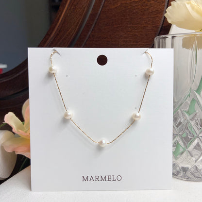 Simple Tiered Freshwater Cultured Pearls Choker Necklace - MARMELO USA
