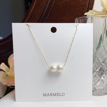 Cute Double Freshwater Cultured Pearl 18K Gold Plated Necklace - MARMELO USA