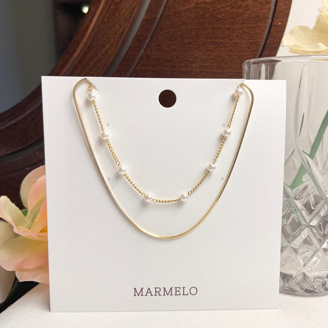 Elegant 18K Gold Plated Layered Multi Strand Pearl Necklace - MARMELO USA
