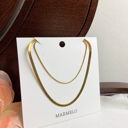 Thick + Thin 18K Gold Plated Flat Snake Chain Layered Necklace Set - MARMELO USA