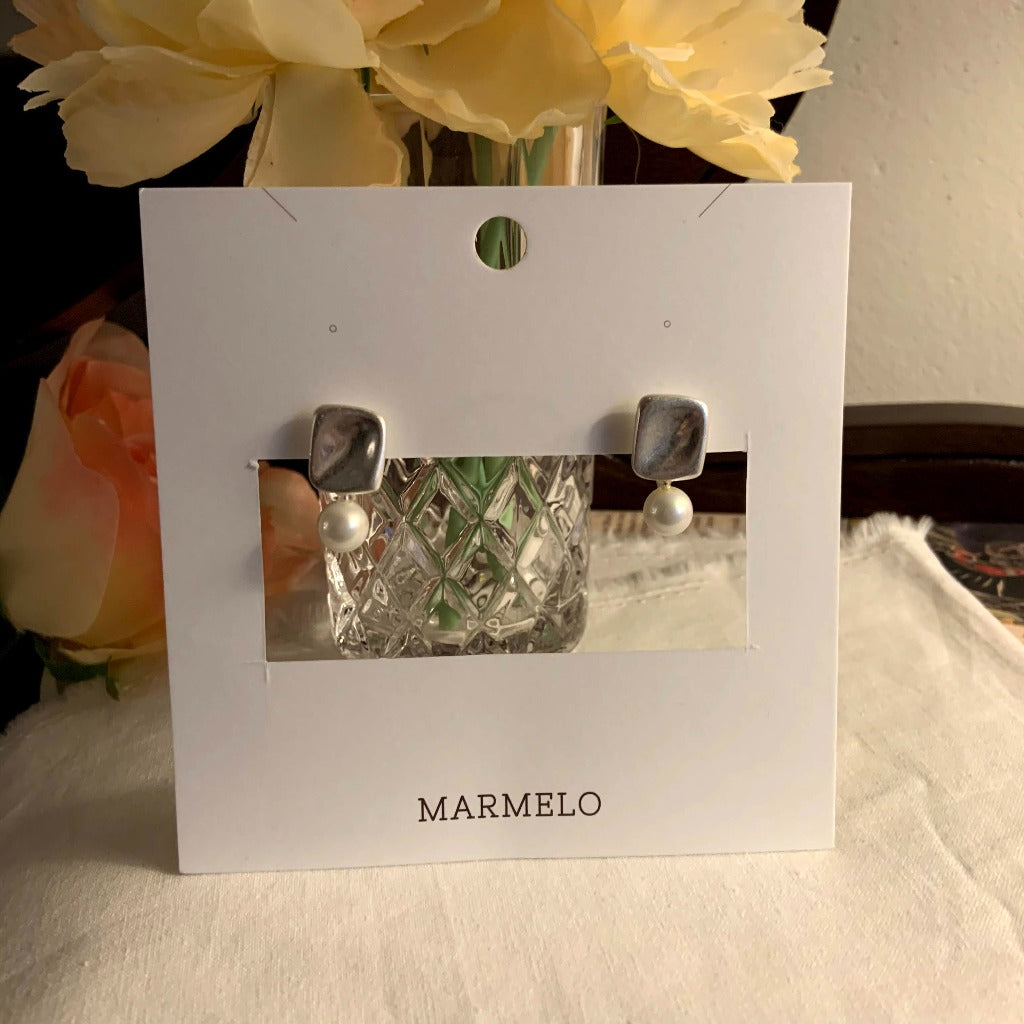 [Clip on] Square and Pearl Drop earrings - MARMELO USA