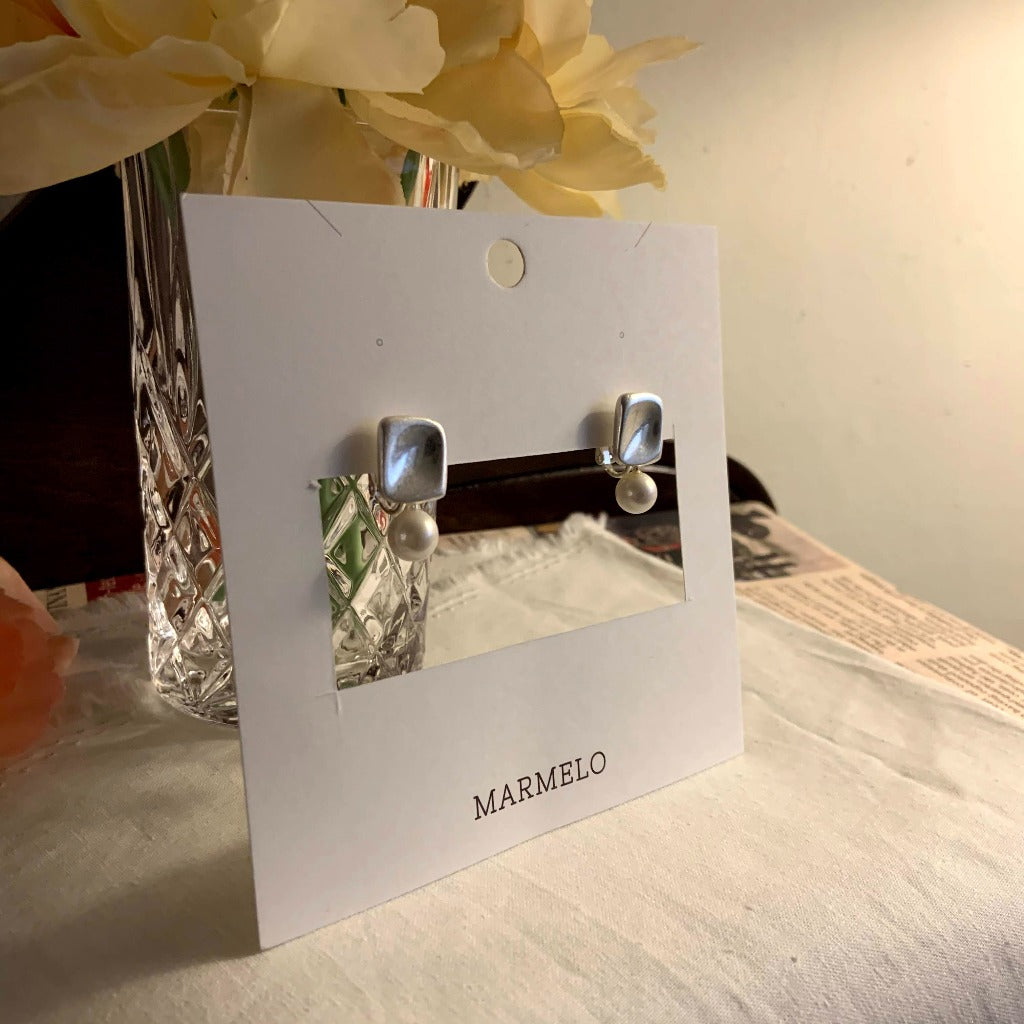 [Clip on] Square and Pearl Drop earrings - MARMELO USA