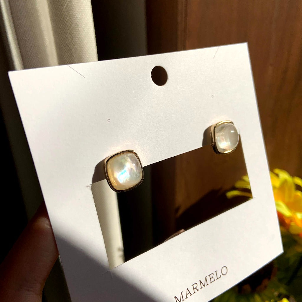 [Clip on]  Clear Rounded Square Stud earrings - MARMELO USA