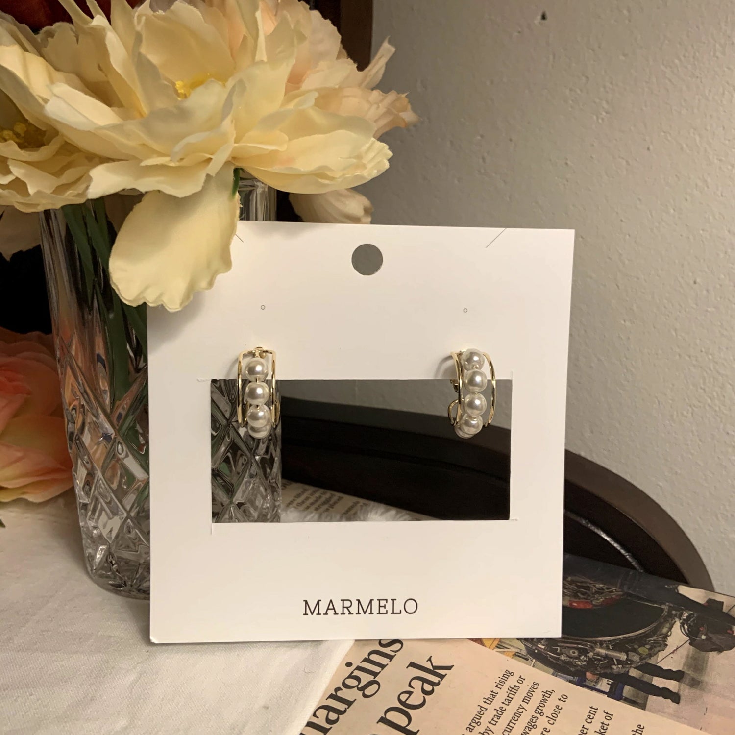 [Clip on] Single Row Pearl Hoop earrings - MARMELO USA