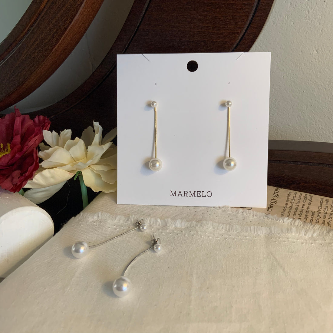 Two-In-One Dainty Pearl Dangle earrings - MARMELO USA