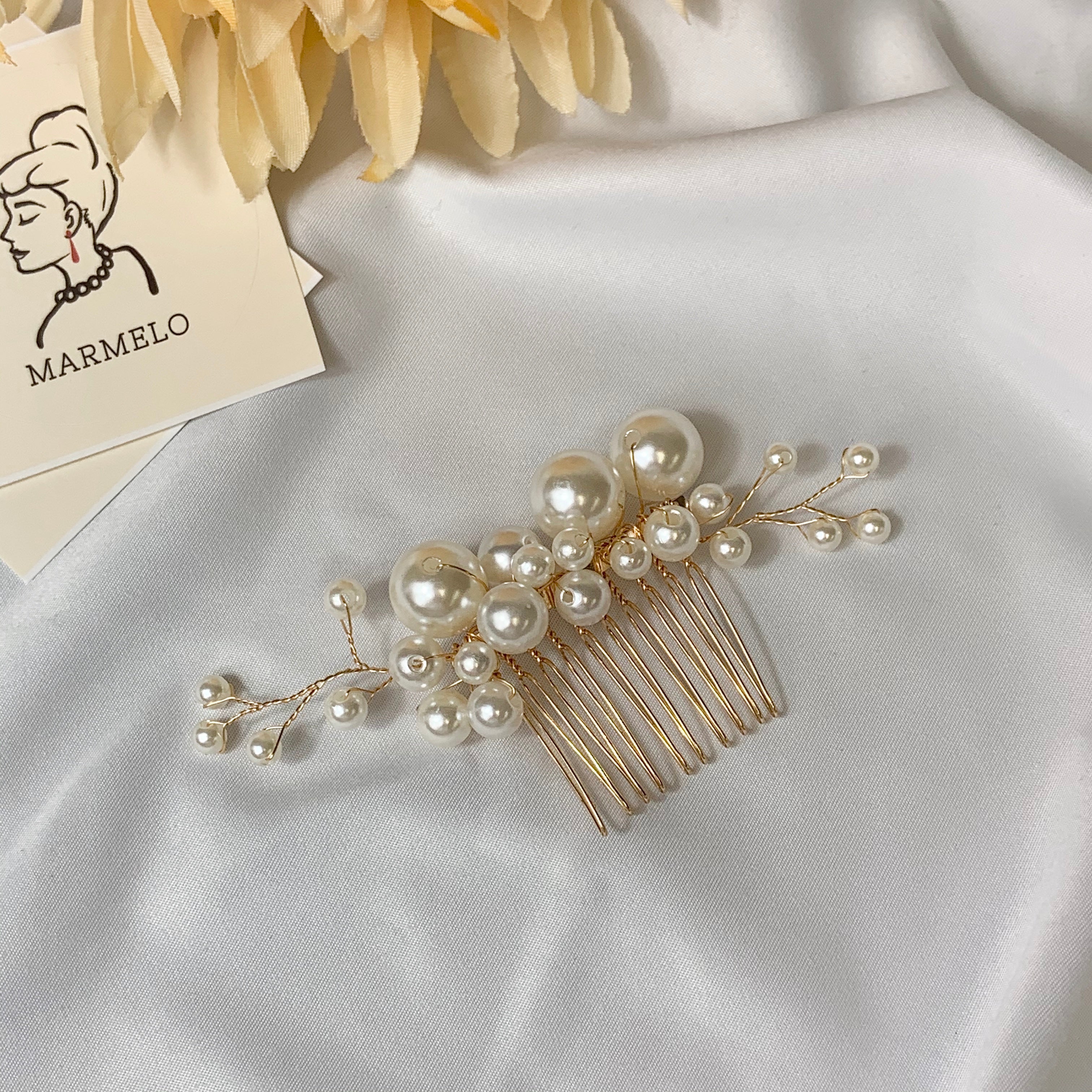 Wedding Pearl Gold Hair Comb Set 2 - MARMELO USA