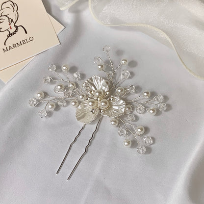 Mother Of Pearl and Crystal Floral Bridal Hair Comb - MARMELO USA