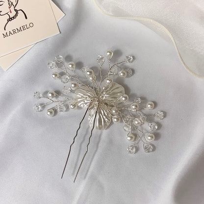 Mother Of Pearl and Crystal Floral Bridal Hair Comb - MARMELO USA