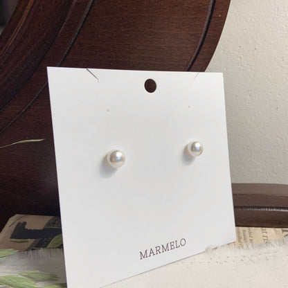 Silver 925 Button Pearl Stud Earrings - MARMELO USA