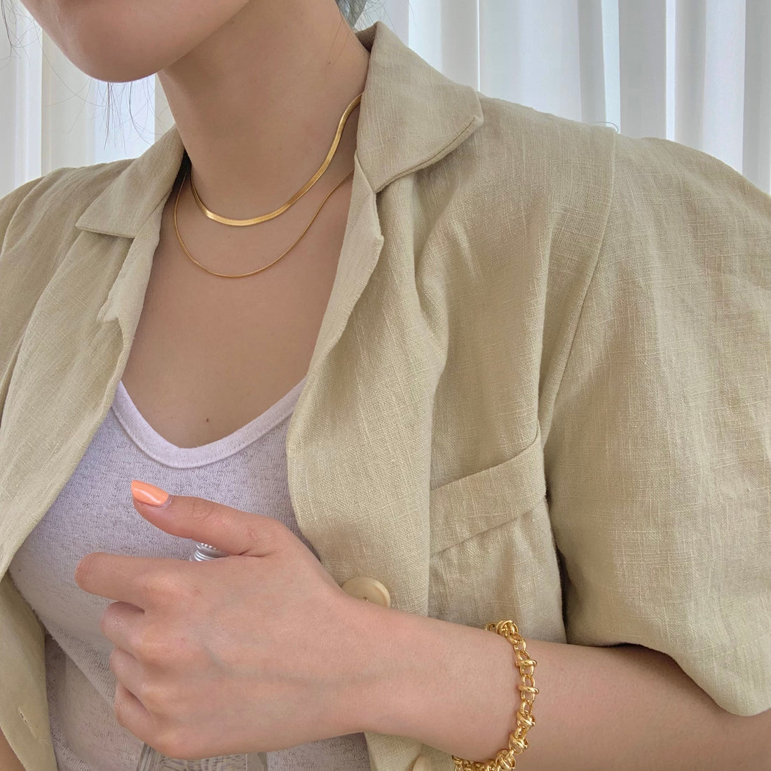 Thick + Thin 18K Gold Plated Flat Snake Chain Layered Necklace Set - MARMELO USA