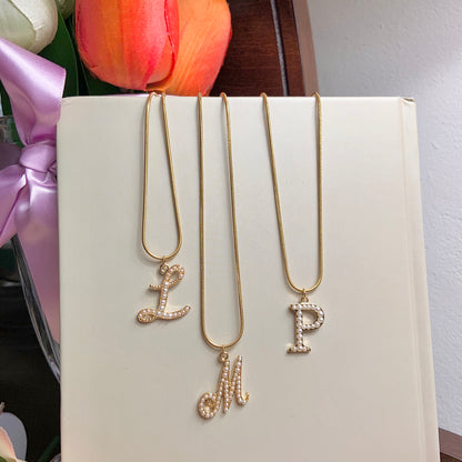 Calligraphy Alphabet Initial Letters Pearl Necklace - MARMELO USA